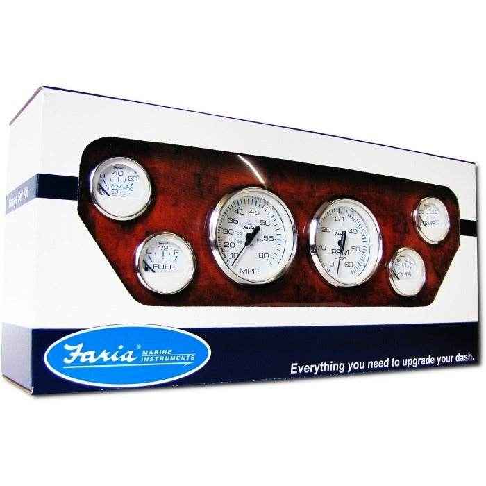 Gauge Set Chesapeake White Stainless Steel Inboard | Faria KTF001