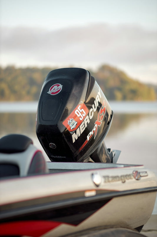 Mercury pro xs outboard motor on a fishing boat