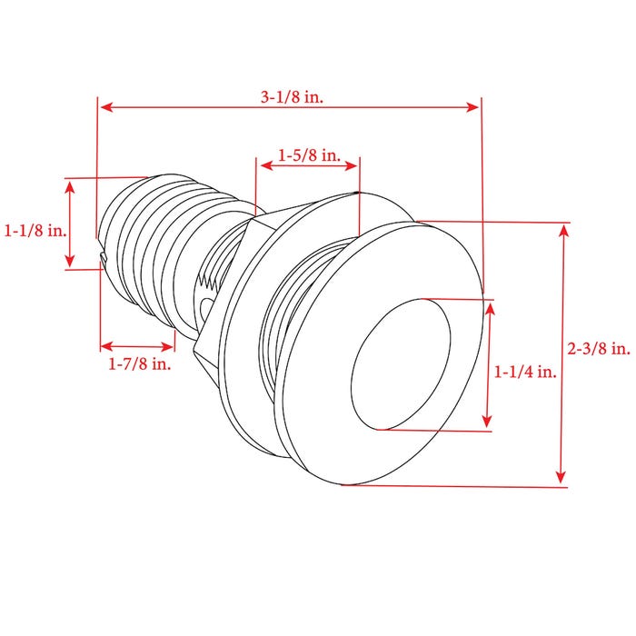 1-1/8 inch Hose Barb Stainless Steel/Nylon Thru Hull | Whitecap Marine S-3803