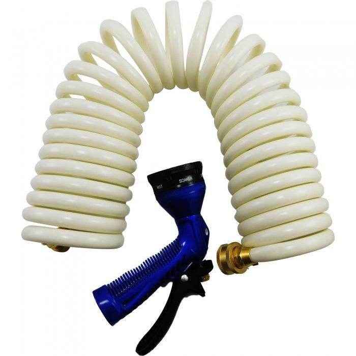 25 ft. White Coiled Hose & Spray Nozzle | Whitecap Industries P - 0441 - MacombMarineParts.com