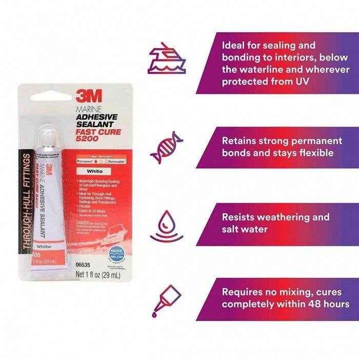 Marine Adhesive Sealant White 5200FC Fast Cure - 1 oz. | 3M 06535