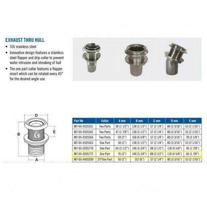 Stainless Steel Exhaust Thru Hull - 3 in. | Orcas 9205772