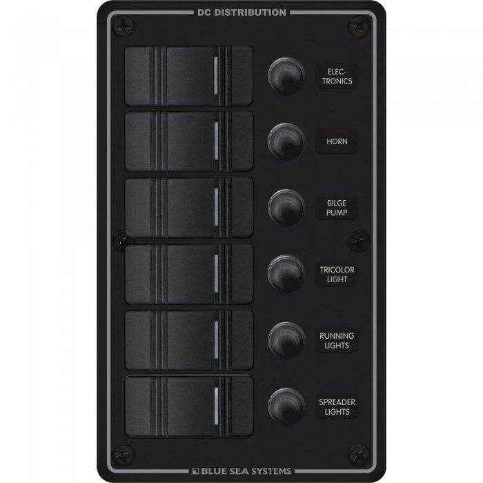Blue Sea 6 Position Water Resistant Breaker Panel 8373 - MacombMarineParts.com