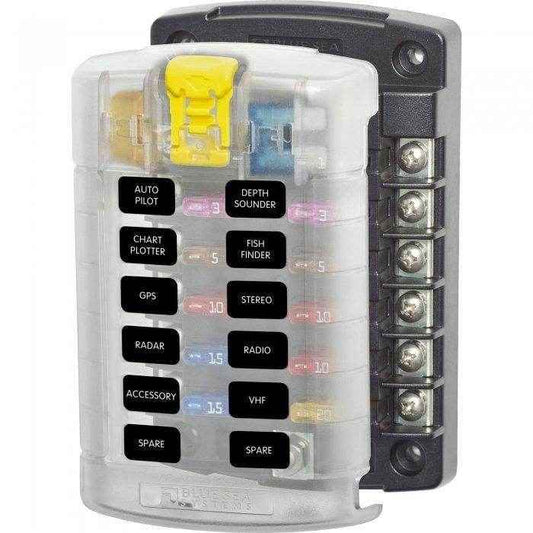 Blue Sea Ato/Atc 12 Circuit Fuse Block With Cover 5029 - MacombMarineParts.com