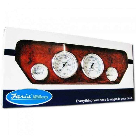 Chesapeake White SS Outboard 4 Gauge Set | Faria Beede Instruments KTF002 - MacombMarineParts.com