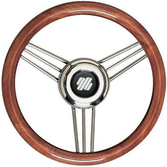 Mahogany Grip & Stainless Steel Boat Steering Wheel | UFLEX USA V26 - MacombMarineParts.com