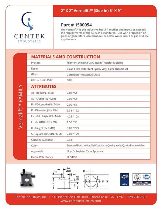 Muffler 2" Side In / Top Out | Centek 1500054 - MacombMarineParts.com
