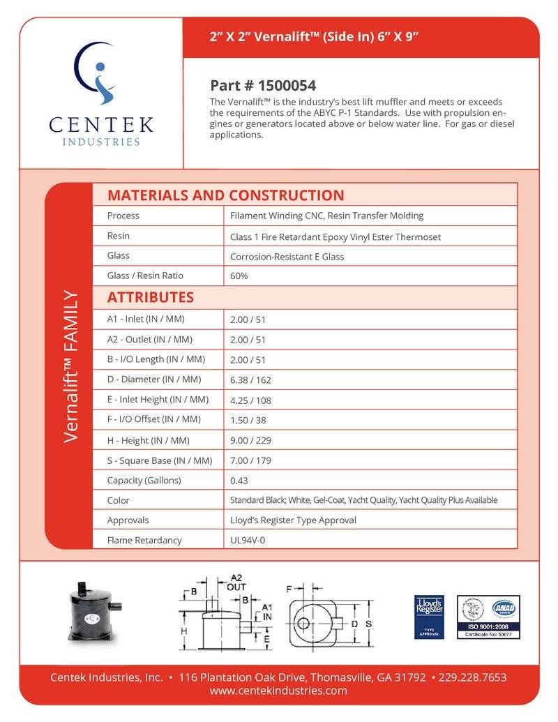 Muffler 2" Side In / Top Out | Centek 1500054 - MacombMarineParts.com