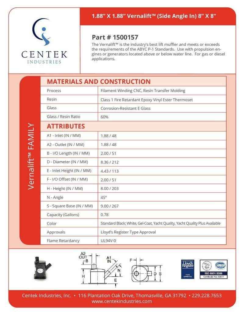 Muffler Vernalift Side Angle In Top Out 1-7/8 in. | Centek 1500157 - MacombMarineParts.com