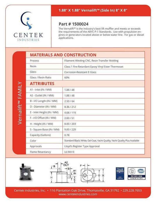 Side In Top Out Muffler Vernalift 1-7/8 in. | Centek 1500024 - MacombMarineParts.com