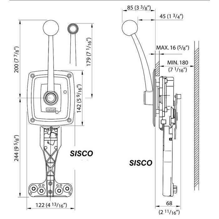 Side Mount Engine Control with Stainless Steel Handle and Housing | Vetus SISCO - MacombMarineParts.com