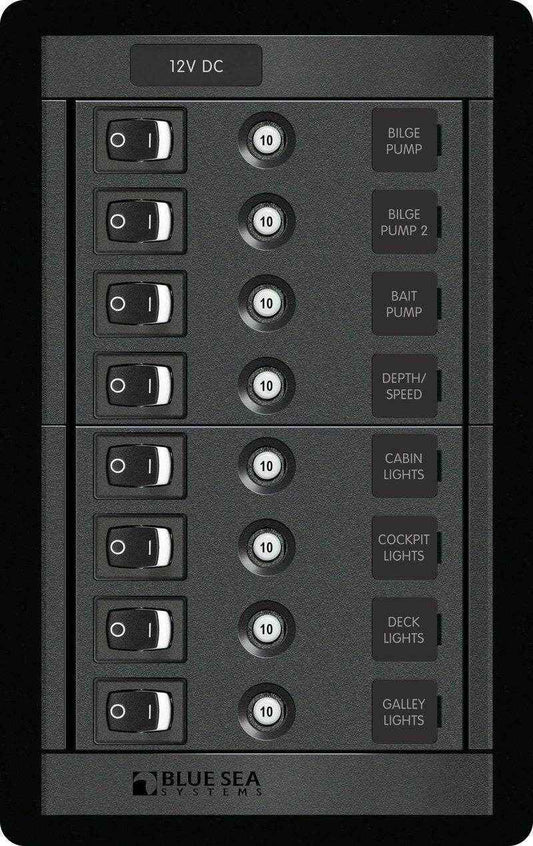 Vertical Rocker Switch Panel 8 Position | Blue Sea 1457 - MacombMarineParts.com